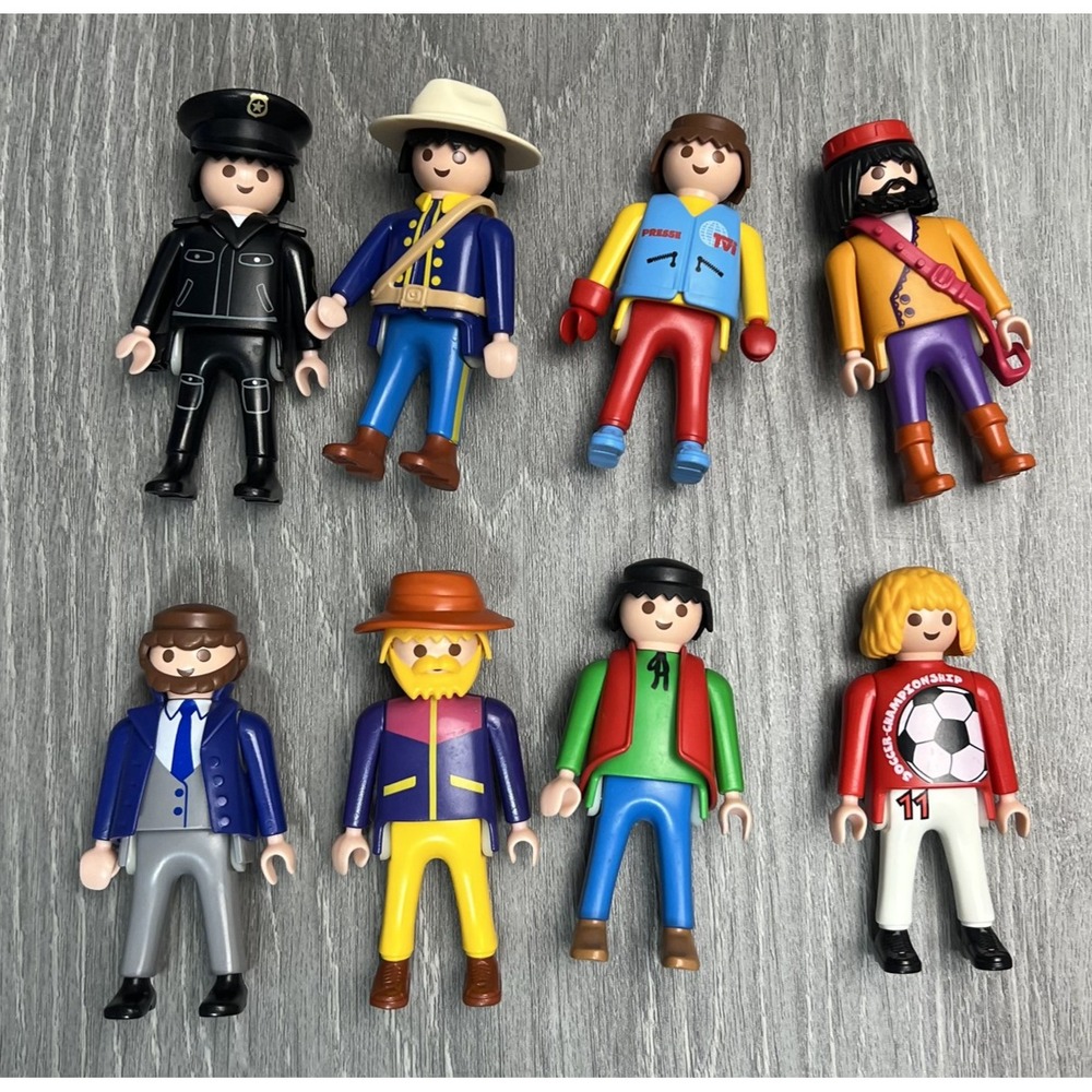 Vintage Playmobil 3" Figures 1990s Geobra Germany Police Suit Soccer Lot of 8